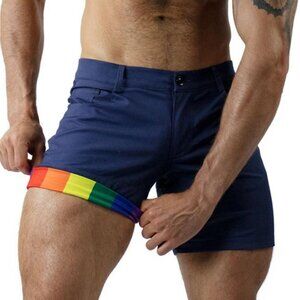 Glimms New York Men's Navy Rainbow Chino Shorts with Reversible Cuff